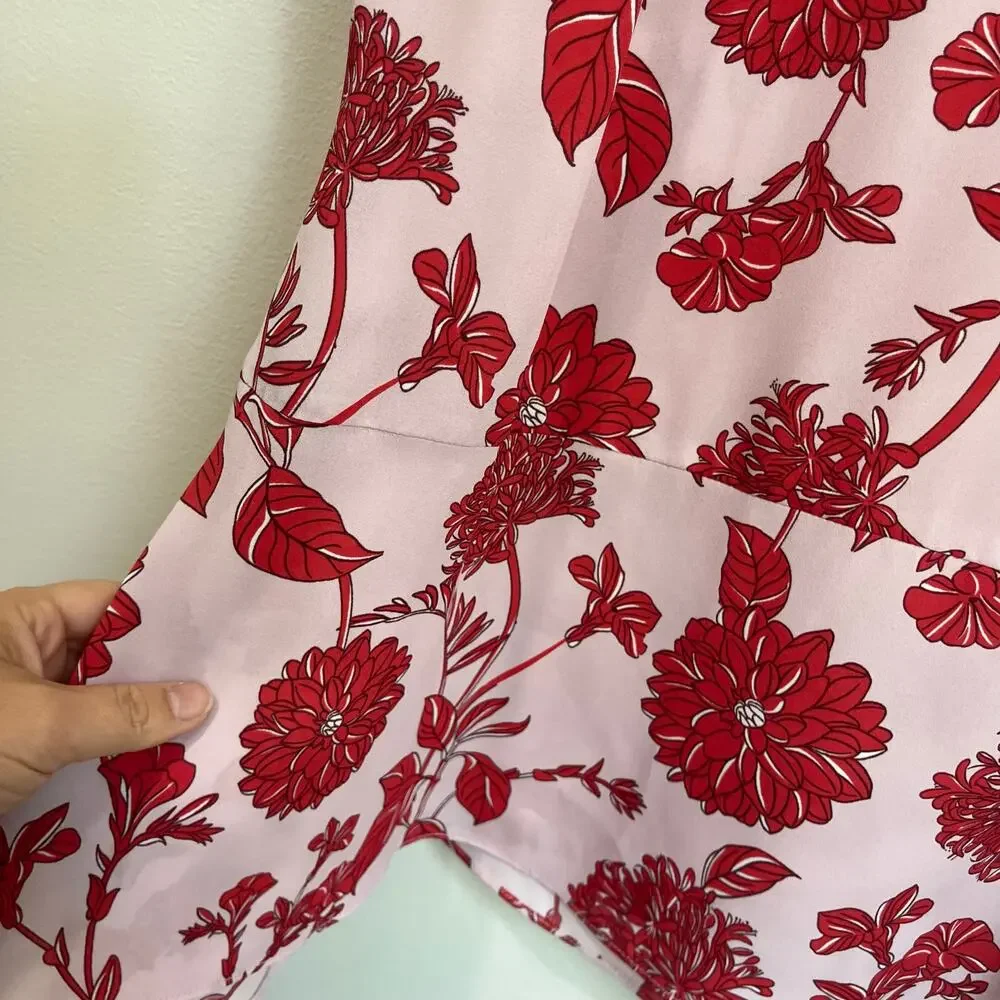 Cabi Pink Red Floral‎ Tank Top Sleeveless Peplum Style #5533 Size S